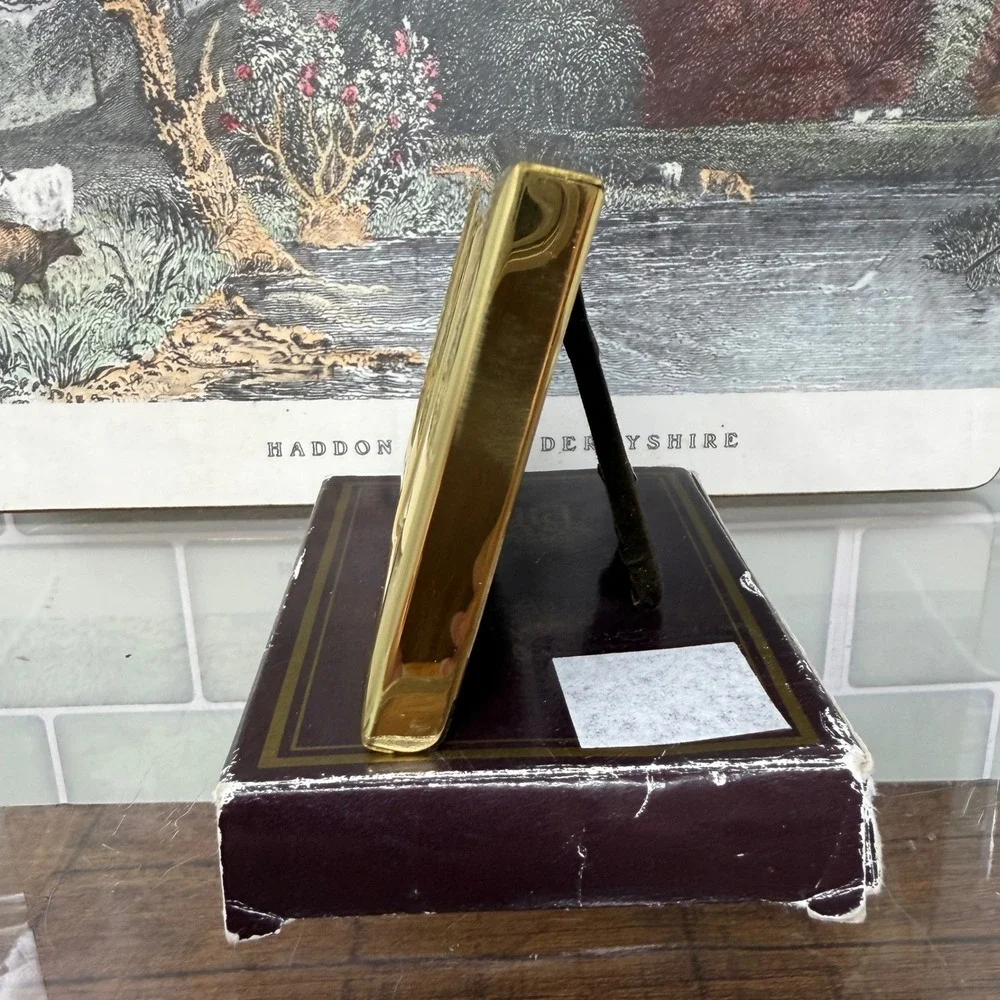 Vintage Solid Brass Mini Double Photo Frame 2.5 x 3.5 Tabletop Gold Accent Decor